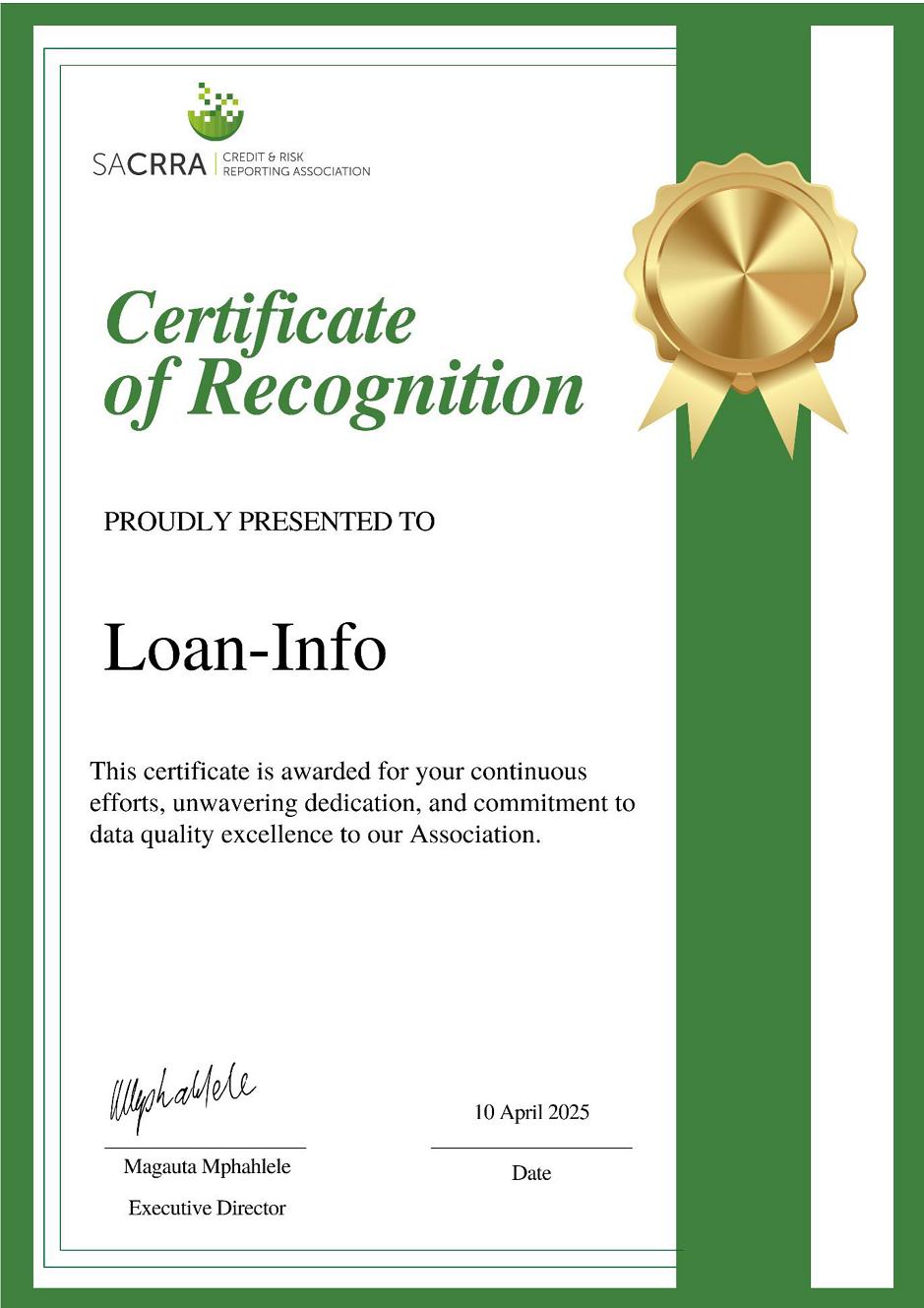SACRRA Recognition 2025 - Click to view Large Image